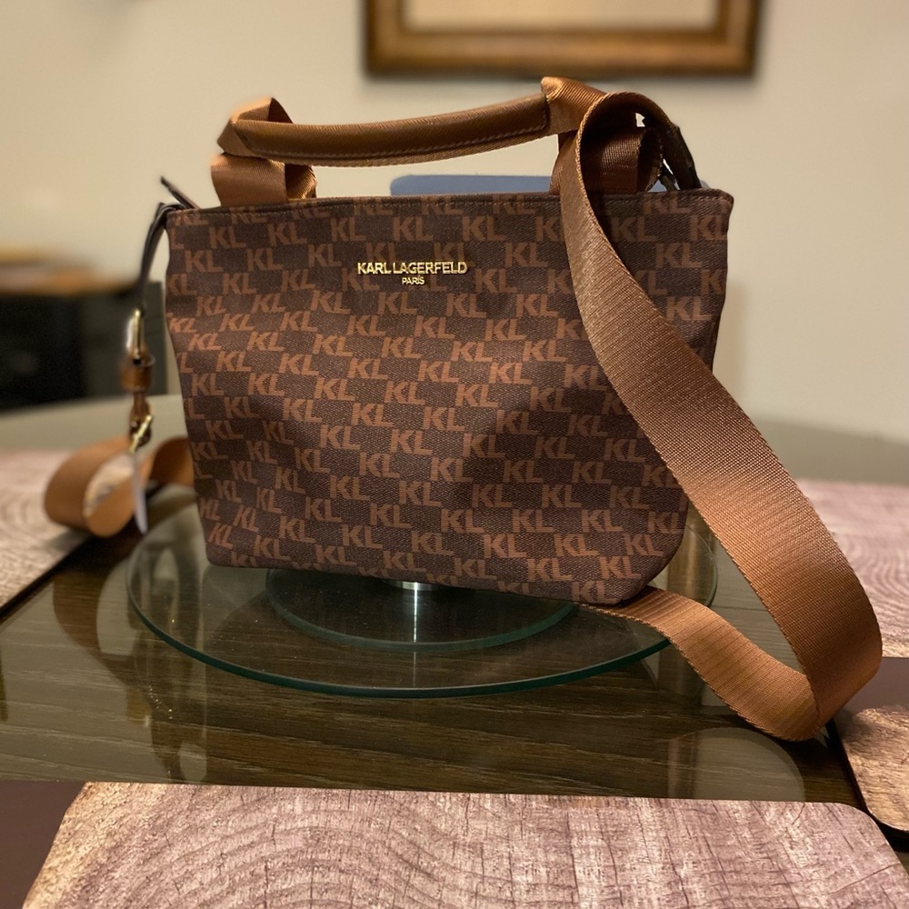 Karl Lagerfeld Brown Monogram Crossbody Bag
